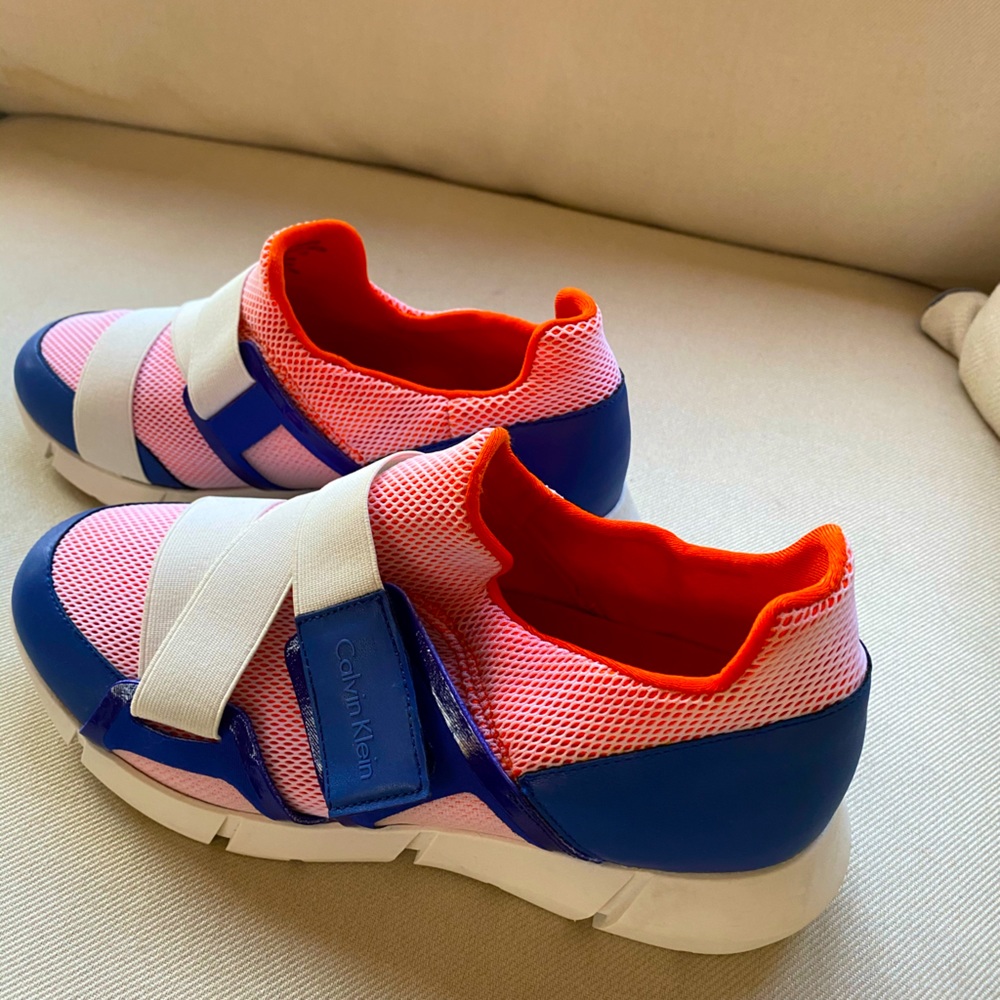 Calvin Klein orange, royal blue & white sneakers